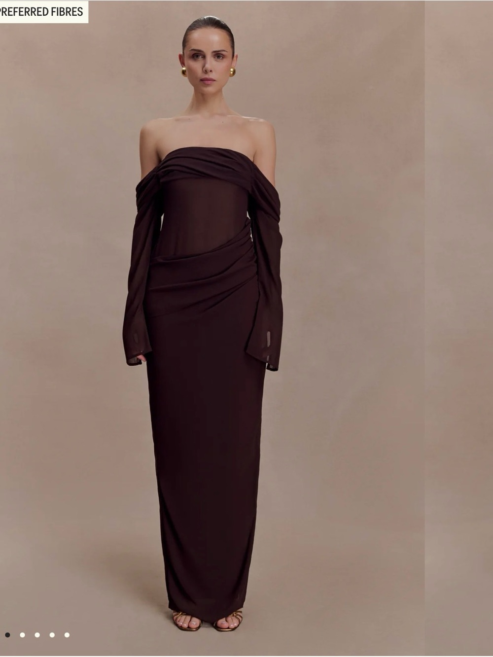 Meshki One-Shoulder Chocolate Brown Evening Dress - Picture 4 of 6
